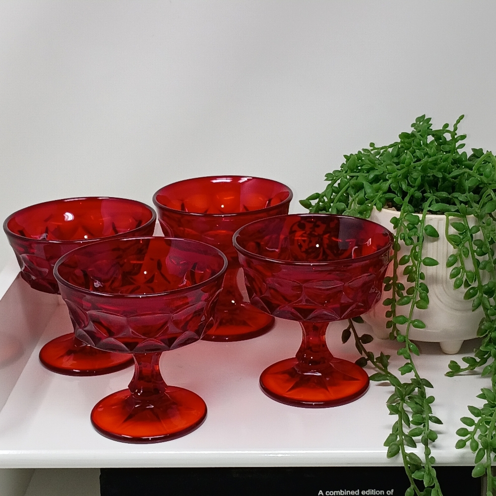 Noritake Perspective Ruby Red Compotes Set Of 4 - Picture 3 of 7